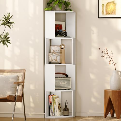 ALISENED 4-Tier Corner Bookshelf,Small Bookcase,Tall Corner Storage Stand