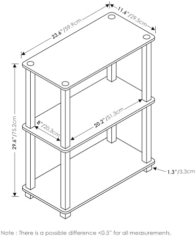 Furinno TURN-S-TUBE Storage Shelves, 3-Tier Book Shelf, Corner Shelf, Toolless Open Shelves, for Organization and Storag