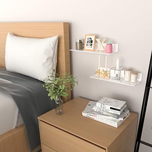 Sezanrpt 17 Inches Acrylic Wall Shelves 2 Pack, Floating Shelf for Wall Mounting, Acrylic Display Ledges for Funko Pop Figures, Home Décor, Living Room, Gaming Room, Plants(17 inch, White)