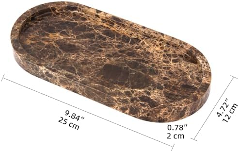Oval Marble Bathroom Vanity Tray, Dark Brown, 10" x 5" x 0.6"