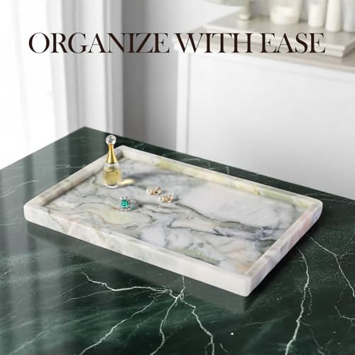 Koville Natural Marble Tray, 12x8“ Coffee Table Vanity/Decorative Tray for Jewerly, Watch, Perfume Candle Storage for Be
