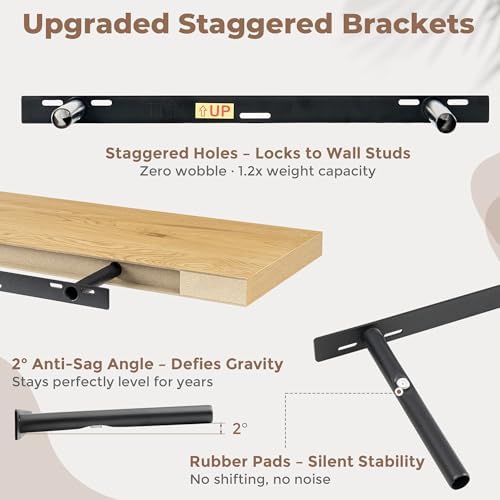 FLYJOE 30 Inch Floating Shelves for Wall Set of 2, 6.5" D Wood Grain Bathroom Shelves with Invisible Brackets, Easy Inst