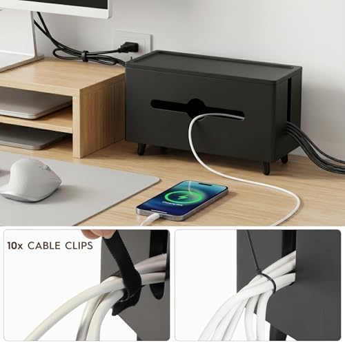 Extra Large Cable Management Box，Wood Cable Organizer Box,Power Strip Box & Organizer for Power Strip, TV Wires & Desk C
