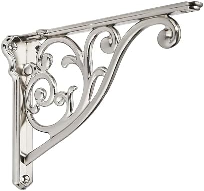 Khtumeware Ornate Decorative Shelf Brackets, 12 inch Big wall Mounted Shelving Bracket, 2 Pack Brushed Satin Nickel Vint