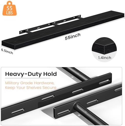 Fun Memories Floating Shelves for Wall 55 Inch, Set of 2 – Wall-Mounted Storage & Display Shelf with Invisible Bracket, 