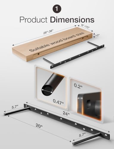 BATODA 24" Floating Shelf Bracket 2PCS, Hidden Bracket for Floating Shelves