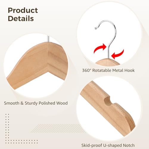 24 Pcs Small Wooden Hangers - Solid Wood Clothes Hangers with 360° Swivel Hooks & Notches for Small Jackets, Shirts, Dresses, Coats