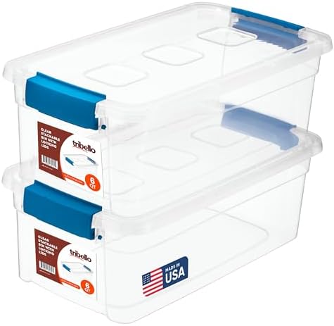 Tribello Clear Plastic Storage Bins with Lids Stackable Storage Bins (6 Quart)