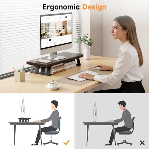 Monitor Stand – 24 Inch Wood Monitor Riser, Holds Up to 220 Lbs, Perfect as a Printer Stand or Laptop Riser, Desktop She