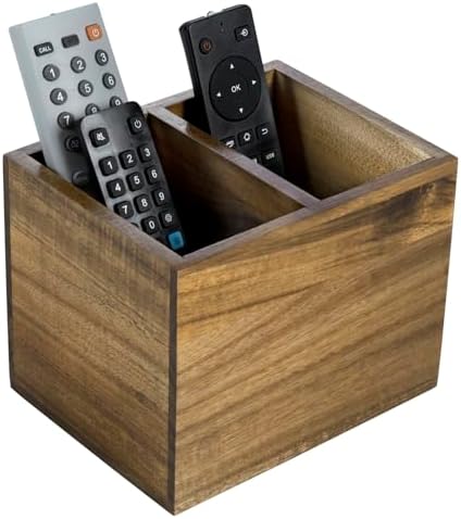 MyGift Premium Acacia Wood Remote Holder, 2 Slot TV Control Caddy