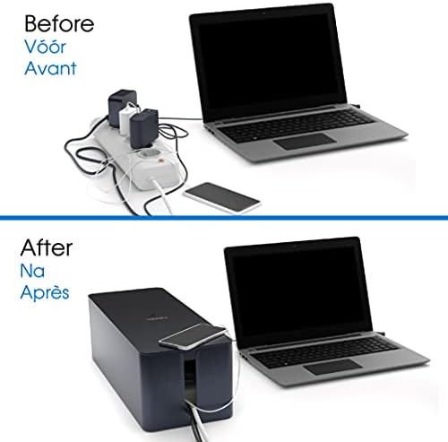 ACROPAQ Cable Cover Box - Large (32 x 13 x 13 cm), Power Strip Cover, Cable Storage Box, Power Strip Box - Black