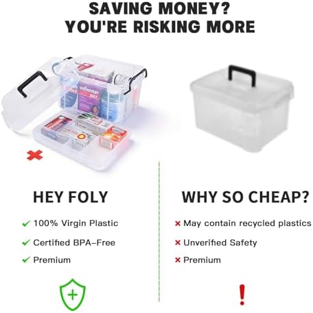 2-Tier Medicine Organizer - Plastic Portable Storage Box with Handle Clear