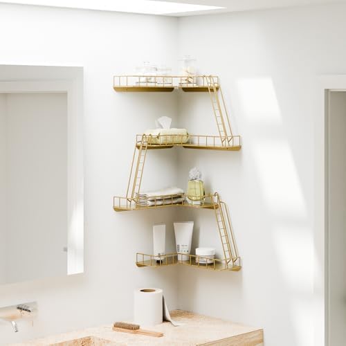 Fire Escape Wall Shelf - Modern City Style 4-Tier Corner Wall Shelves, Easy to Install Metal Ladder Shelf for Figures, N