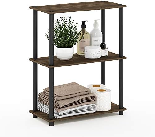 Furinno Turn-N-Tube Toolless Assembly Storage Shelves, 3-Tier Rustic Brown Book Shelf, Open Storage Bookshelf, for Organ
