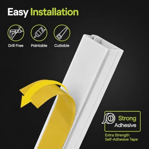 315” Cord Hider Kit, White Cable Raceway for Wall Mounted TV Wires, Paintable Wire Cover with Adhesive Tape, Screws and 