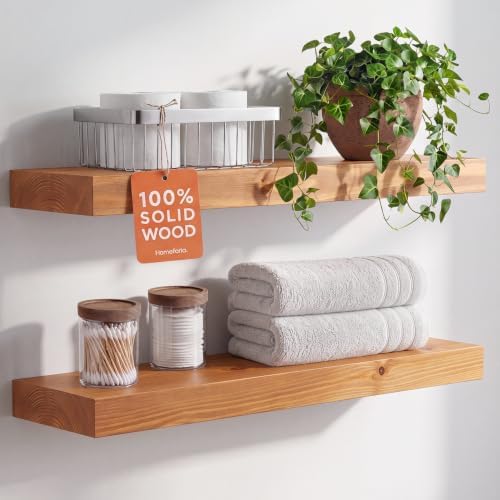 Homeforia 24 Inch Floating Shelves, High-End Solid Pine Wood, Set of 3