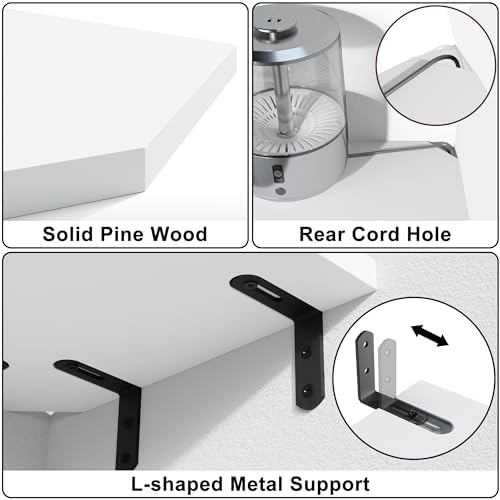 Alsonerbay Pine Wood Corner Shelves with Cable Cutout 3-Pack, White