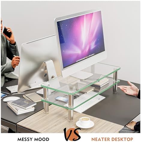 2 Pack Computer Monitor Riser with Height Adjustable Multi Media Desktop Stand for Flat Screen LCD LED TV, Laptop/Notebo