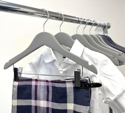 Kids Hangers with Metal Clips Pant Bar 4T-10 (Paloma Grey)