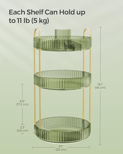 SONGMICS 3-Tier Makeup Organizer, Round Rotating, Customizable
