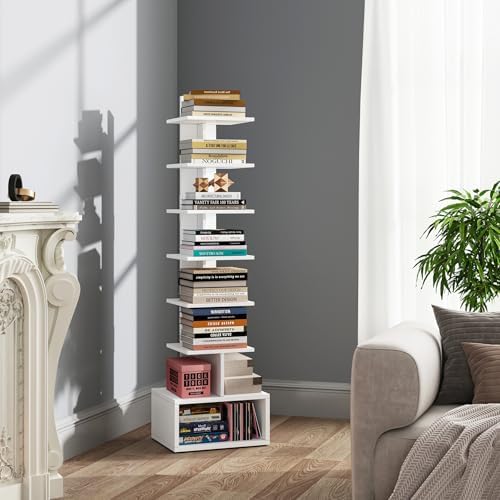 TUTOTAK Book Shelf, Narrow Spine Bookshelf, 8-Tier Bookcase for Small Space