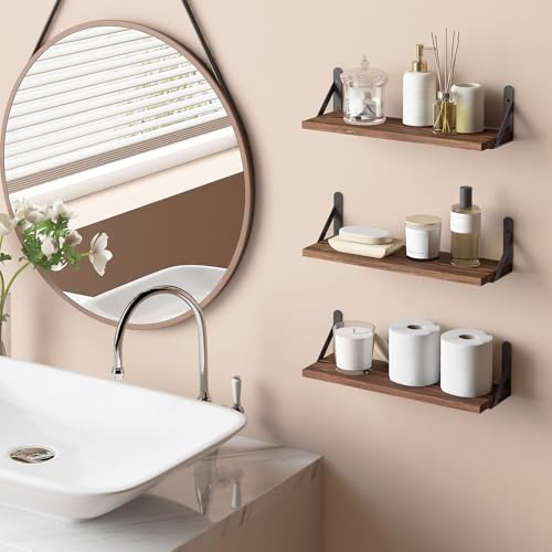 YGEOMER 16.5in Floating Shelves for Wall, Dark Carbonized Pine Set of 6