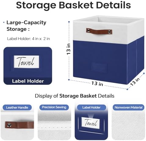 FinishingBo 13 inch Storage Bins with Labels 6 Pack