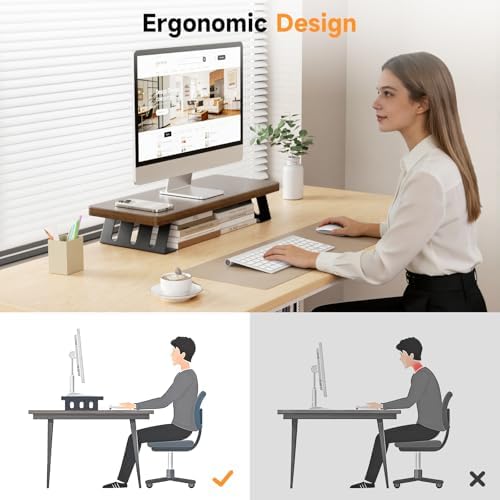Monitor Stand - 24 Inch Wood Monitor Stand Riser, 220 Pounds Load Capacity Desk Monitor Riser for Laptop/PC/Printer, Des
