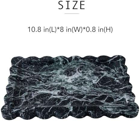 Natural Scalloped Marble Vanity Tray for Bathroom Kitchen Counter 10.8"x8"