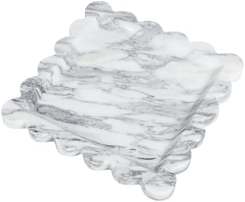 Natural Marble Tray, Scalloped Edge Vanity Organizer for Home Decor