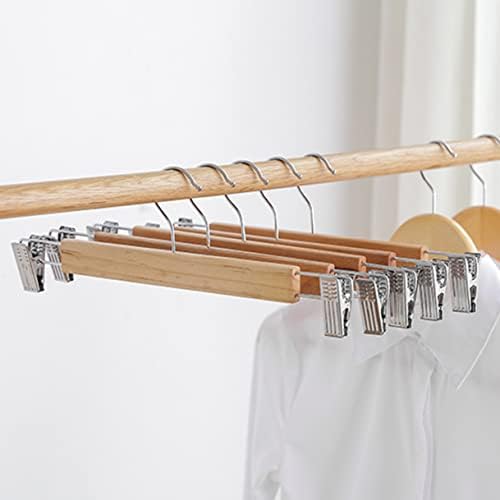 Tosnail 15 Pack 14" Natural Wooden Hangers Skirt Pants Clothes Hangers with Clips and 360° Swivel Hook, Heavy Duty Jeans Hangers - Natural