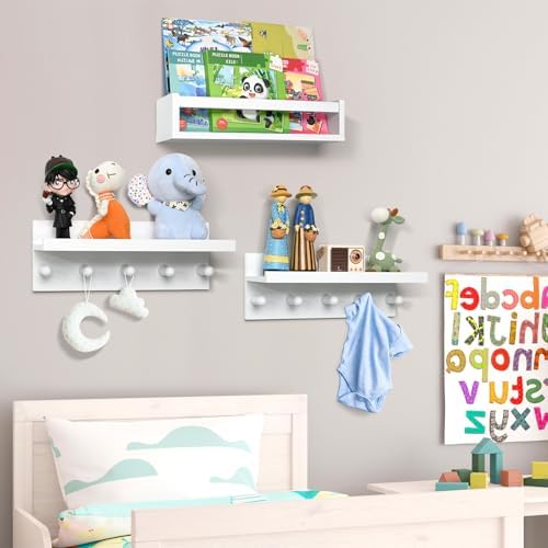 Nursery Floating Book Shelves for Bedroom Wall, Set of 4, Straight
