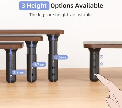 Dual Monitor Stand For Desk,Adjustable Height Long Wood Computer Riser
