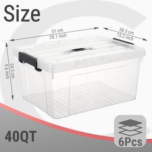 Cetomo Plastic Storage Bins with Handle, Storage Bin with Lids, Organizing Container, PP Box for Home Office, Clear, 40 