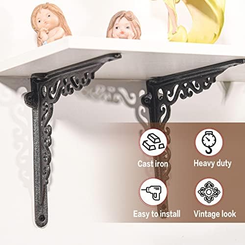 Sungmor Cast Iron Shelf Brackets - 90° Right Angle 2PC Black & 7.3 Inch