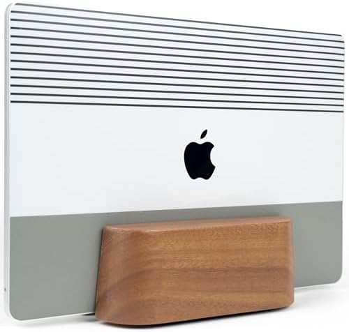 COREMINDED Adjustable Vertical Laptop Stand for Desk, Wooden Laptop Holder, MacBook Pro Stand, Wood Mac Air Dock (Solid 