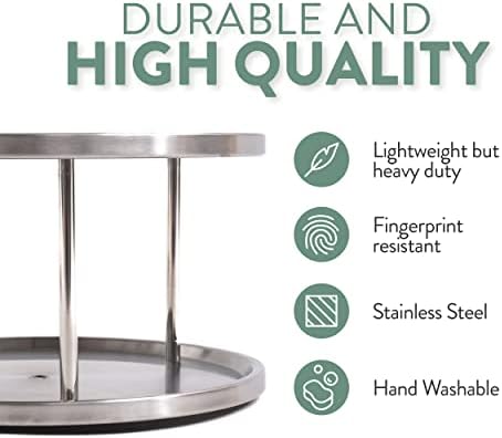 Estilo Stainless Steel 2-Tier Spice Rack Lazy Susan Organizer | 360-Degree Racks for Inside Cabinets | Rotating/Spinning