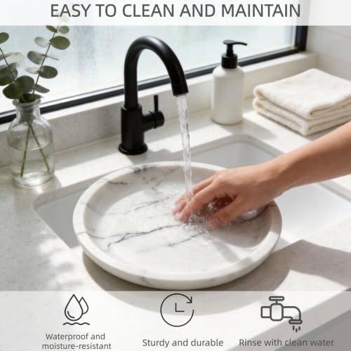 Natural Marble Round Vanity Tray, Decorative Serving Catchall Tray