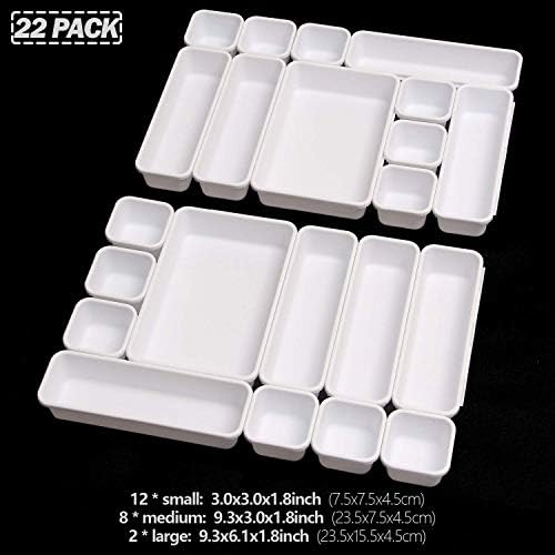 Set of 22 Interlocking Desk Drawer Organizer Tray Dividers Plastic Shallow Narrow Drawers Organizers Separators Storage 