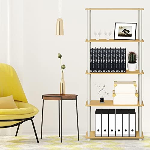 Furinno TURN-N-TUBE Storage Shelves, 5-Tier Book Shelf, Corner Shelf, Toolless Open Shelves, for Organization and Storag