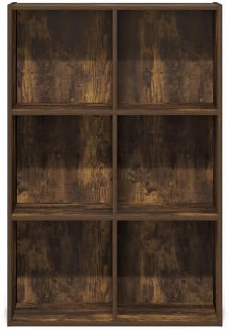 Furinno LUDER Book Shelf, 6-Cube Bookshelf, Bookcase, Amber Pine
