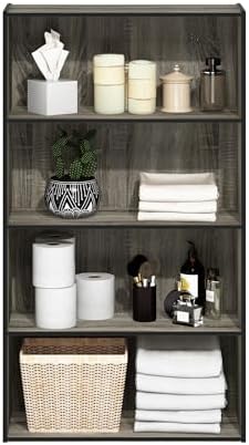 Furinno PASIR Book Shelf, 4-Tier Bookshelf, Bookcase with Open Shelf, 9.4 x 23.6 x 41.7, for Living Room, Bedroom, Home 