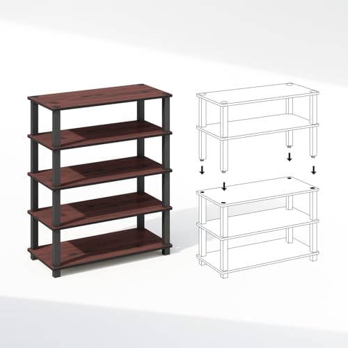 Furinno Turn-S-Tube Storage Shelves Set of 2, 3-Tier Stackable Standing Shelf, Open Corner Shelf, for Organization and S
