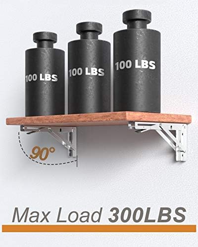 12-Inch Foldable Brackets for DIY Folding Shelves or Tables, L Shelf Brackets Collapsible, Heavy Duty Stainless Steel, M