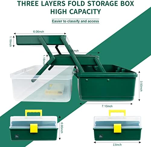Creahaus 13 inch Art Craft Organizer Storage Box with 3 Layer, Multipurpose Plastic Tool Box with Handle for Sewing, Art