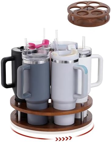 Rotating Wood Tumbler Organizer, 30 oz 40 oz Spinning Turnable Tumblers Holder, 360° Rotatable 7 Large Cups Bottle Tumbl