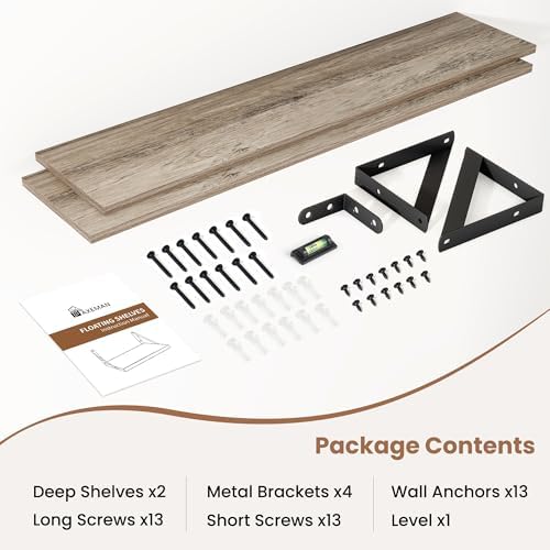 Axeman 36 Inch Floating Shelves, 8 Inch Deep Grey Wall Shelves Set of 2