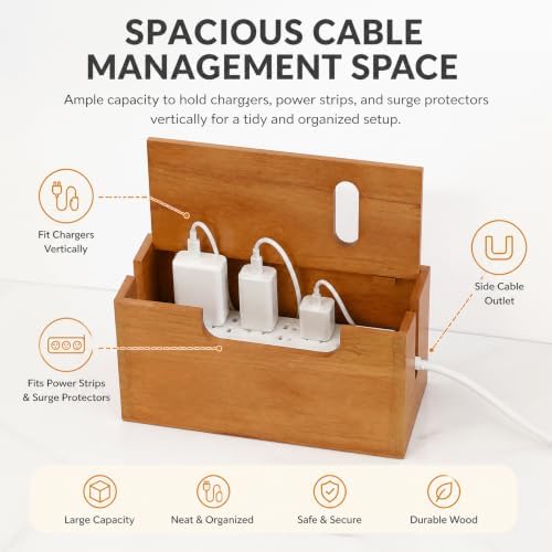 Wood Cable Management Box, Acacia Wood Cord Organizer