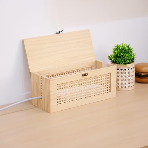 JJSQ Cable Management Box, Large Cable Box Hider for Power Strip & Router, Natural Wooden Cord Organizer Box, Cable Stor