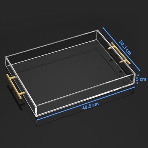 NIUBEE Clear Serving Tray 12x16 Inches - Acrylic Decorative Tray Organiser